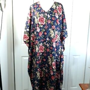 Erika Taylor Sport Dress Floral on Blue  Maxi Kimono V Collar Size Large